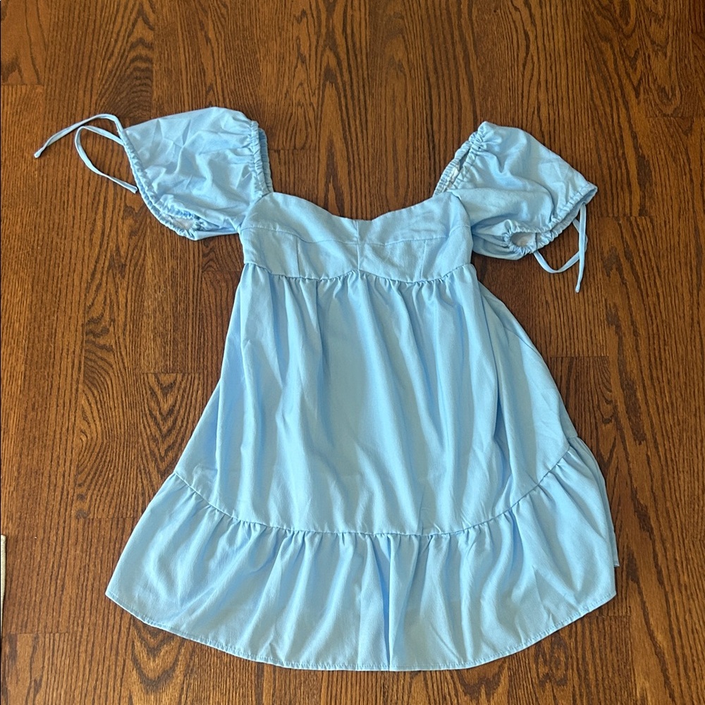 Light Blue Puff Sleeve Dress